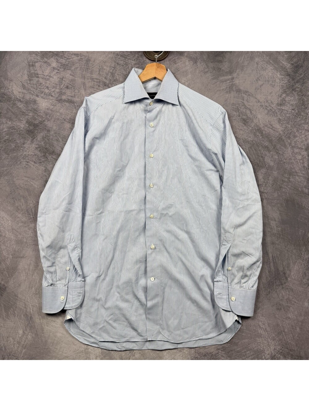 Ermenegildo Zegna Dress Shirt Mens 39/15.5 Blue Stripe Cotton Long Sleeve